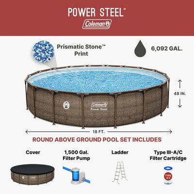 Coleman Power Steel 18 ft. x 48 in. Round Metal Frame Above Ground Pool Set