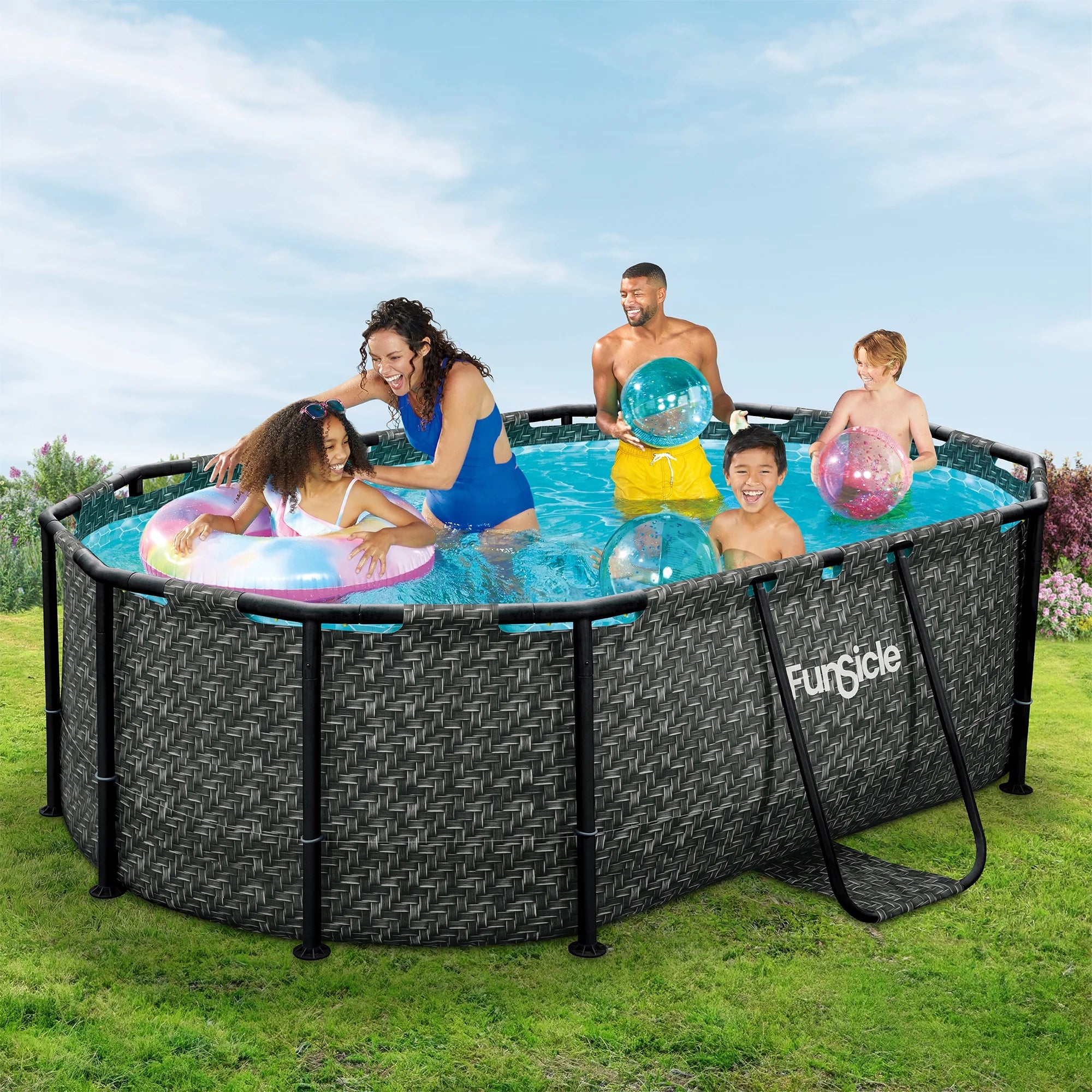 Funsicle 9’10” Oasis Designer Above Ground Pool with Pump, Oval Frame, Dark Herringbone