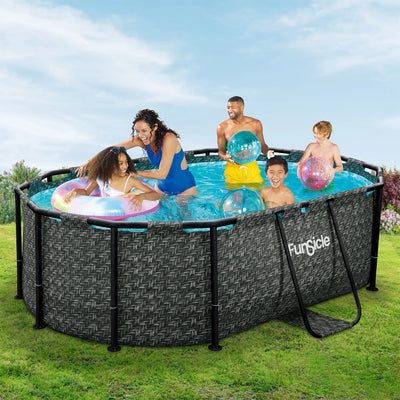 Funsicle 9’10” Oasis Designer Above Ground Pool with Pump, Oval Frame, Dark Herringbone