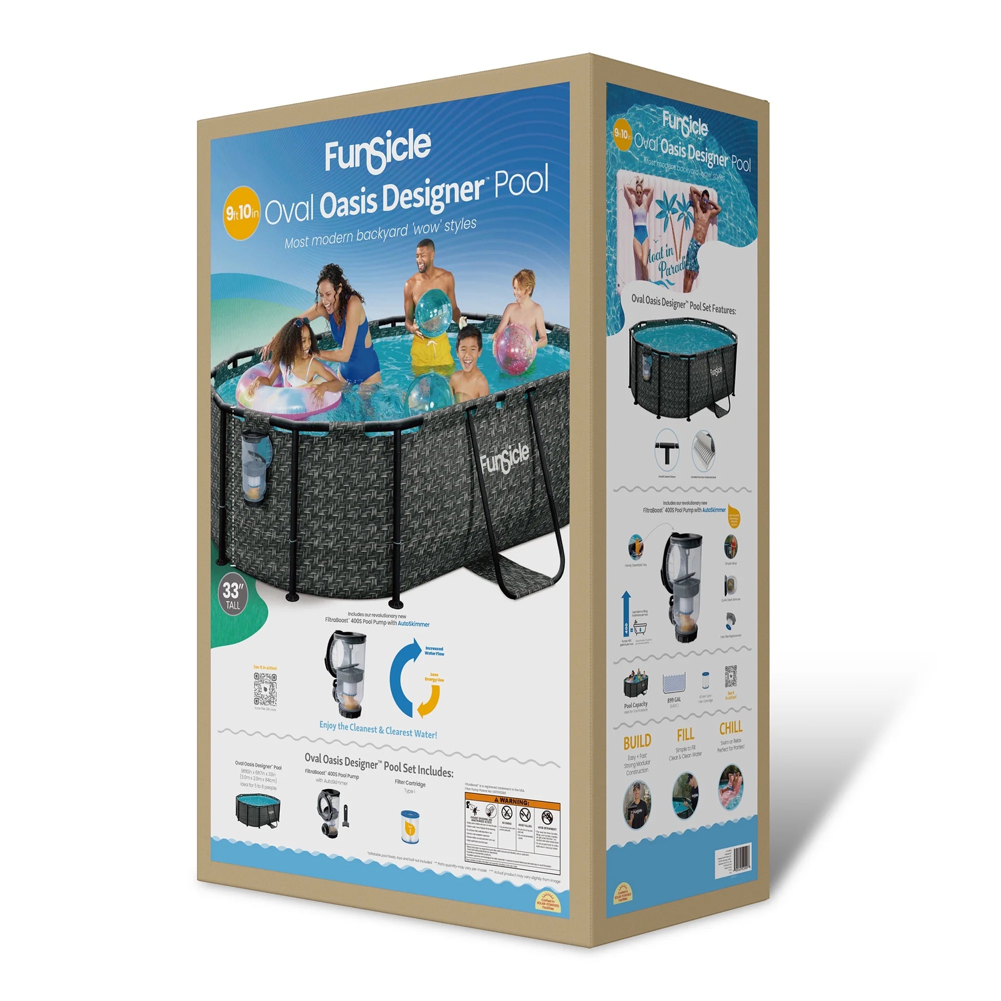Funsicle 9’10” Oasis Designer Above Ground Pool with Pump, Oval Frame, Dark Herringbone
