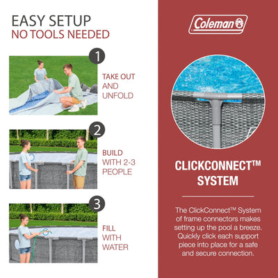 Coleman Power Steel 22’x52” Metal Frame Above Ground Pool w/ Pump, Ladder, & Cover, Gray
