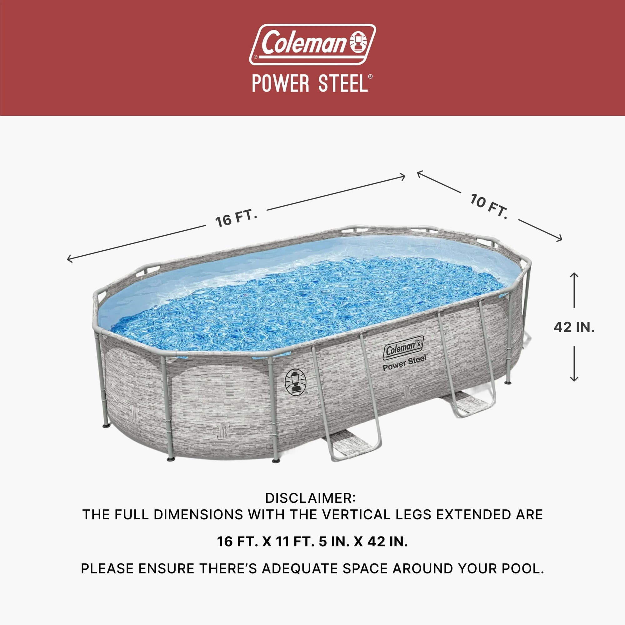 Coleman Power Steel 16′ x 10′ x 42″ Oval Above Ground Pool Set