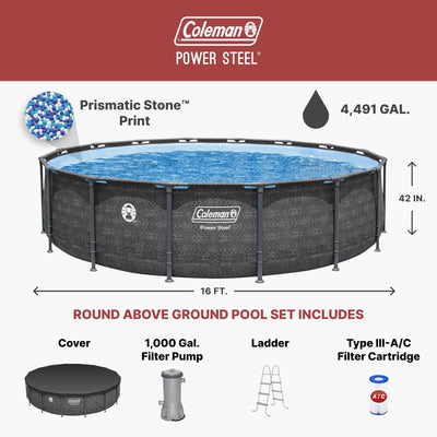 Coleman Power Steel 16 ft. x 42 in. Round Metal Frame Above Ground Pool Set