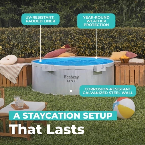 Bestway TANX 6′ x 24″ Round Above Ground Stock Tank Metal-Walled Above Ground Pool, All-in-One Set
