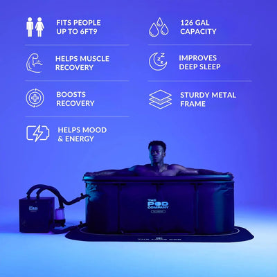 The Pod Company Long Pod Cold Plunge – 126-Gallon Extra-Large Inflatable Ice Bath Tub for Cold Water Therapy – Full-Body Stretch Design, Insulated & Water Chiller Compatible