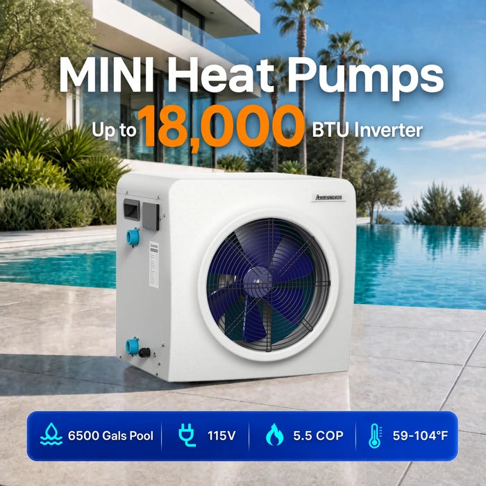 AQUASTRONG MINI Heat Pumps, Up to 18,000 BTU Inverter, for Pools up to 6,500 Gallons, 115V