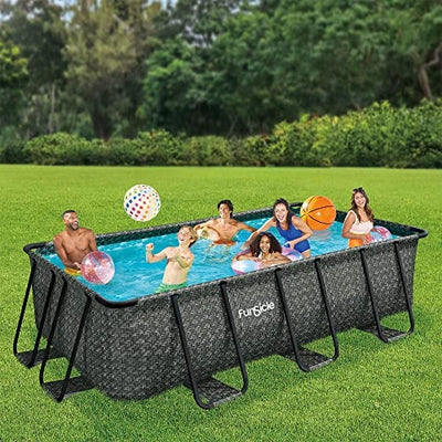 Funsicle Oasis Designer Rectangular Above Ground Pool Set Dark Herringbone Gray