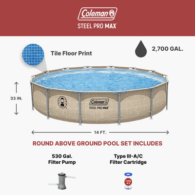 Coleman Steel Pro Max 14′ x 33″ Round Metal Frame Above Ground Pool Set