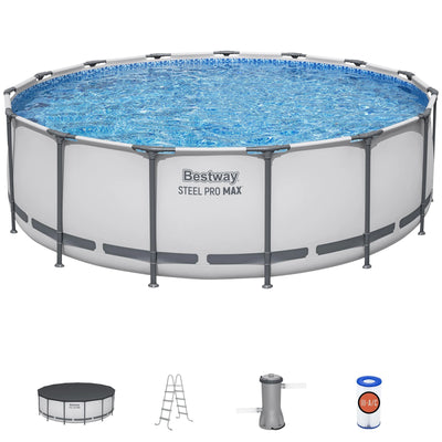 Bestway Steel Pro MAX 15′ x 48″ Prismatic Stone Pool Set| Durable Construction, Easy Assembly, and All-Inclusive Accessories – above ground pool set with filter pump, ladder, and pool cover