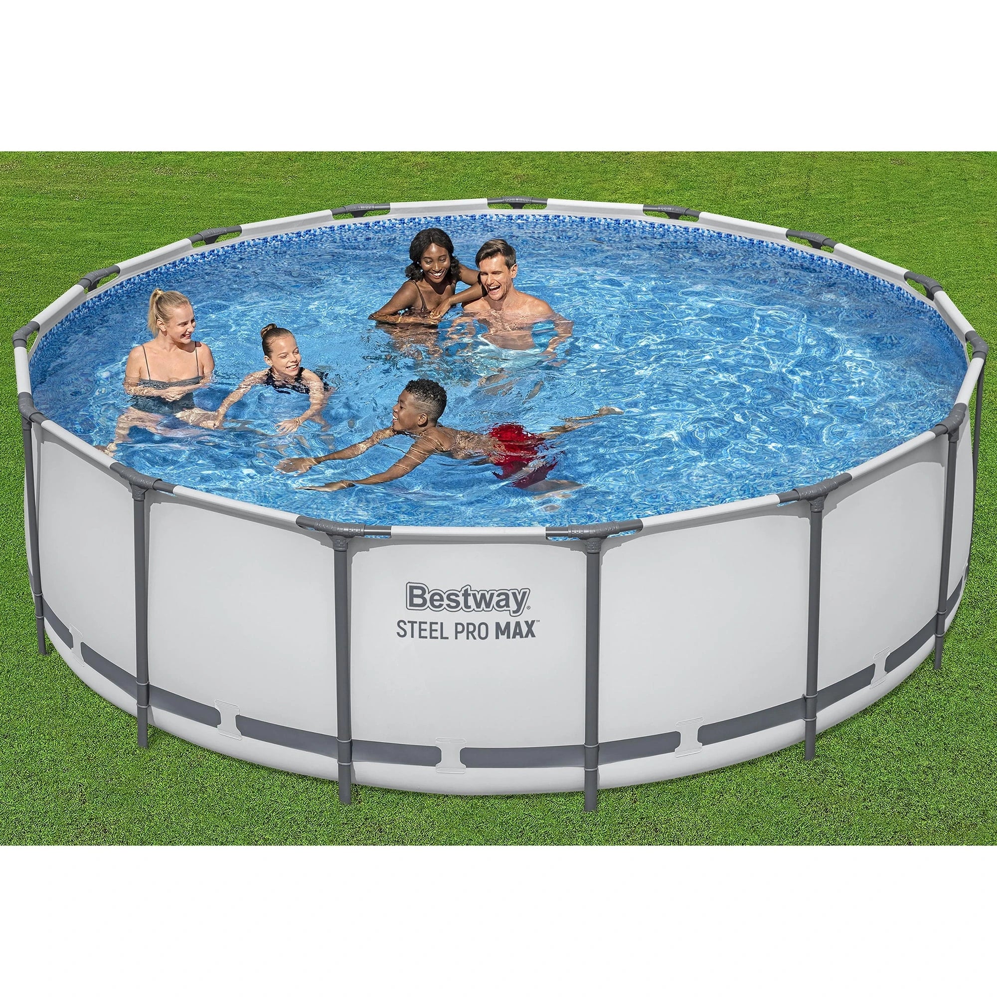 Bestway Steel Pro MAX 15′ x 48″ Prismatic Stone Pool Set| Durable Construction, Easy Assembly, and All-Inclusive Accessories – above ground pool set with filter pump, ladder, and pool cover