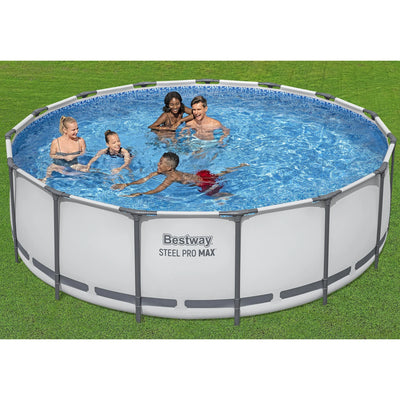 Bestway Steel Pro MAX 15′ x 48″ Prismatic Stone Pool Set| Durable Construction, Easy Assembly, and All-Inclusive Accessories – above ground pool set with filter pump, ladder, and pool cover