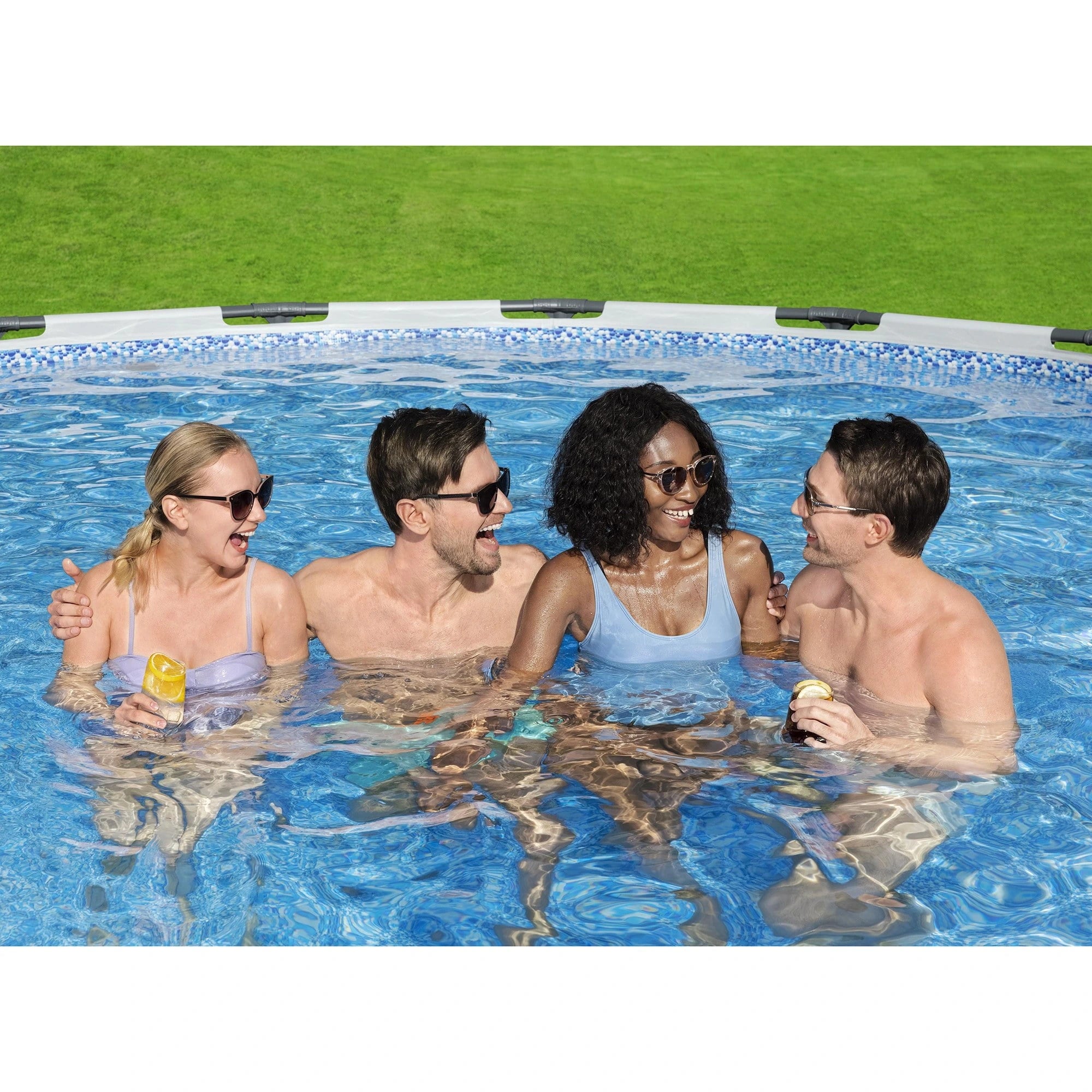 Bestway Steel Pro MAX 15′ x 48″ Prismatic Stone Pool Set| Durable Construction, Easy Assembly, and All-Inclusive Accessories – above ground pool set with filter pump, ladder, and pool cover