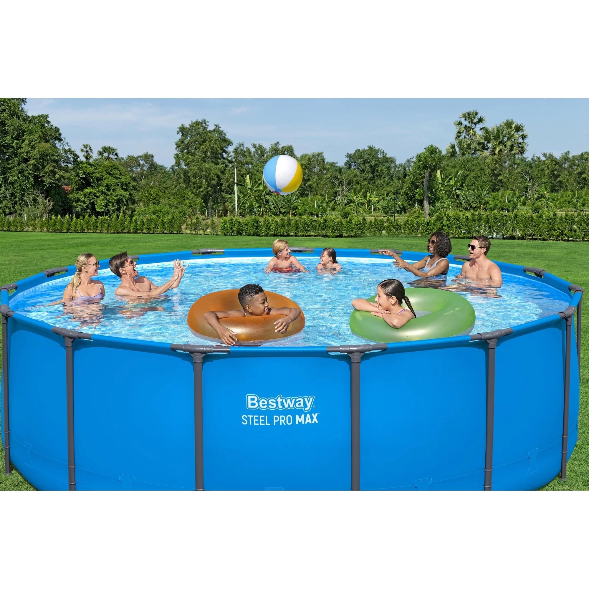 Bestway Steel Pro MAX 15′ x 48″ Round Above Ground Swimming Pool & Pool Ladder