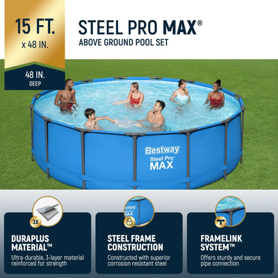 Bestway Steel Pro MAX 15′ x 48″ Round Above Ground Swimming Pool & Pool Ladder