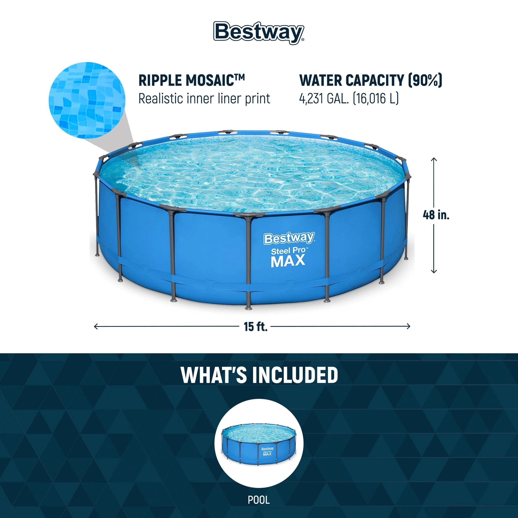 Bestway Steel Pro MAX 15′ x 48″ Round Above Ground Swimming Pool & Pool Ladder