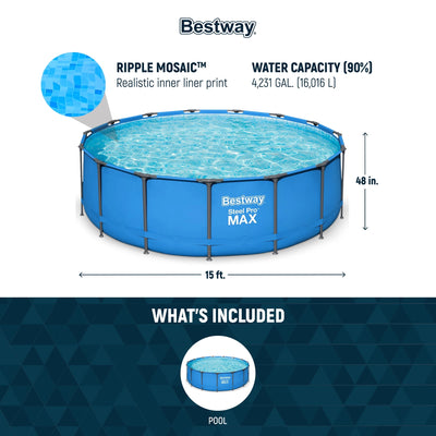 Bestway Steel Pro MAX 15′ x 48″ Round Above Ground Swimming Pool & Pool Ladder