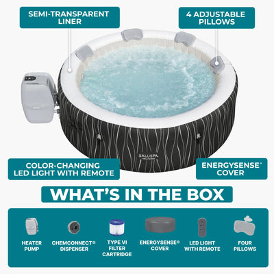 Bestway SaluSpa Hollywood Luxe 4-6 Person Inflatable Hot Tub, Round Energy-Efficient Spa, 77″ x 26″