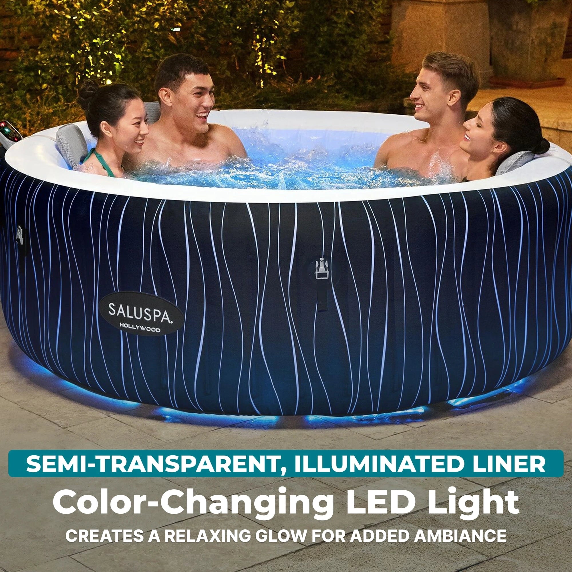 Bestway SaluSpa Hollywood Luxe 4-6 Person Inflatable Hot Tub, Round Energy-Efficient Spa, 77″ x 26″