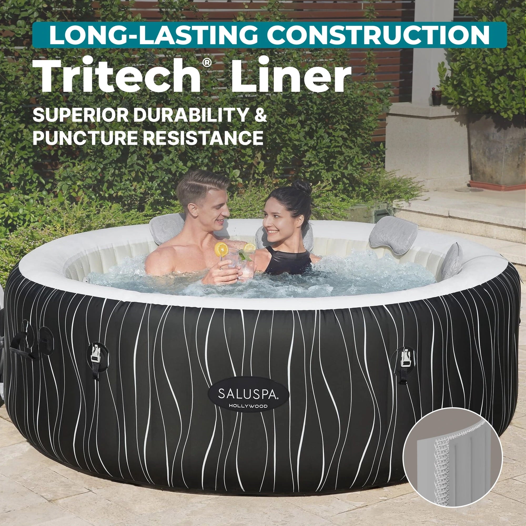 Bestway SaluSpa Hollywood Luxe 4-6 Person Inflatable Hot Tub, Round Energy-Efficient Spa, 77″ x 26″