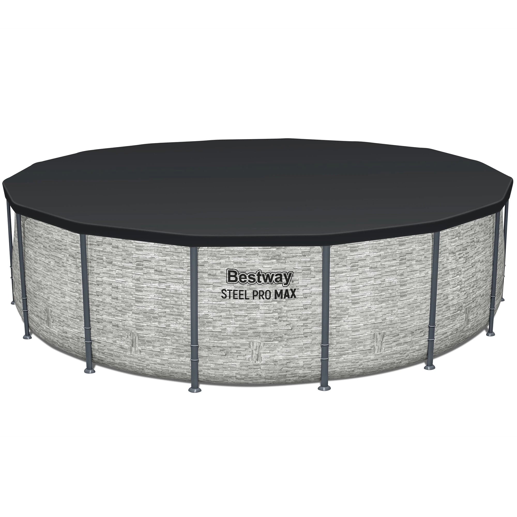 Bestway: Steel Pro MAX – 16′ x 48″, Grey -Round Above Ground Swimming Pool Set, ClickConnect Frame, Tritech, Filter Pump-Ladder-Cover, 5145 Gal Water