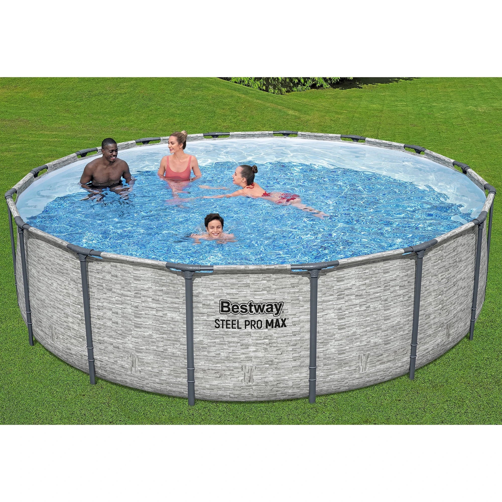 Bestway: Steel Pro MAX – 16′ x 48″, Grey -Round Above Ground Swimming Pool Set, ClickConnect Frame, Tritech, Filter Pump-Ladder-Cover, 5145 Gal Water