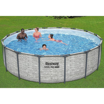 Bestway: Steel Pro MAX – 16′ x 48″, Grey -Round Above Ground Swimming Pool Set, ClickConnect Frame, Tritech, Filter Pump-Ladder-Cover, 5145 Gal Water