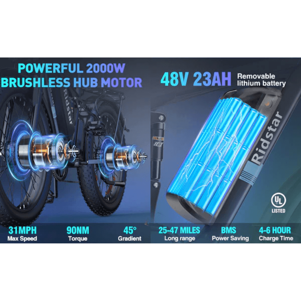 Ridstar E26 Pro Dual Motor 2000W 48V 23AH / E26 1000W 48V 15.6AH E-Bike
