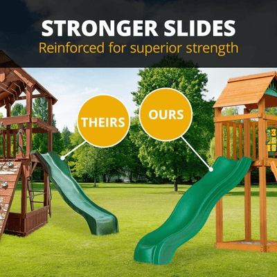 Outing III Wooden Outdoor Playground with Wood Roof, Monkey Bars, Slide, Swings set, and Backyard Playset Accessories