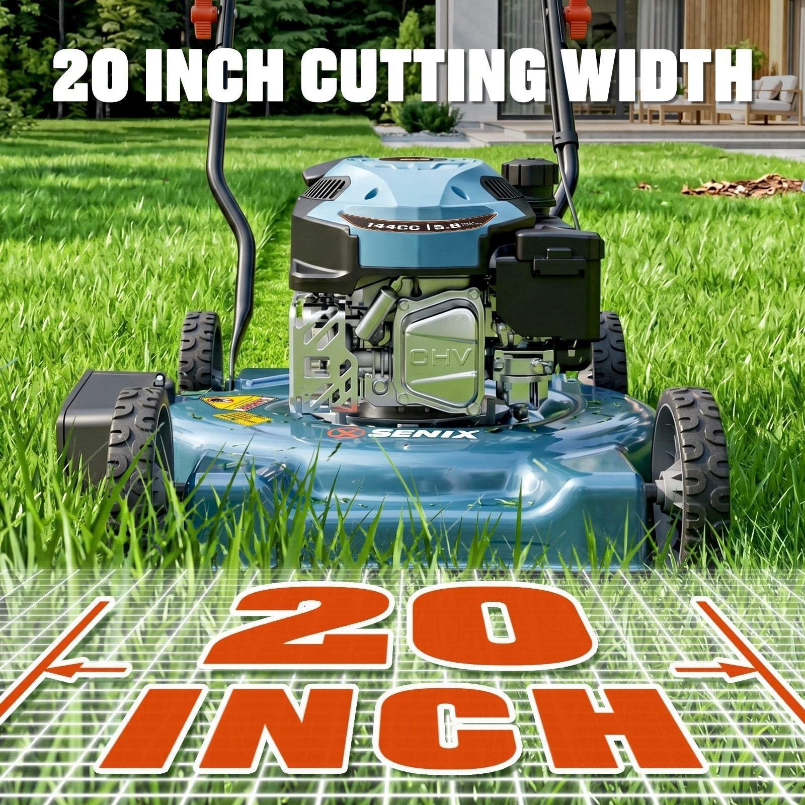 Senix 20″ 144cc 4-Cycle Gas Push Lawn Mower with Side Discharge LSPG-L4
