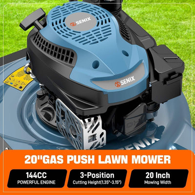 Senix 20″ 144cc 4-Cycle Gas Push Lawn Mower with Side Discharge LSPG-L4