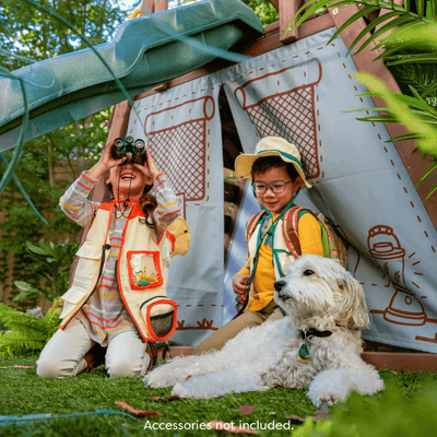 Ranger Retreat Wooden Swing Set/Playset with Tent, Tube Slide and 3-Swings
