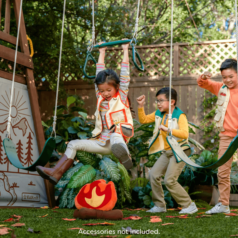 Ranger Retreat Wooden Swing Set/Playset with Tent, Tube Slide and 3-Swings