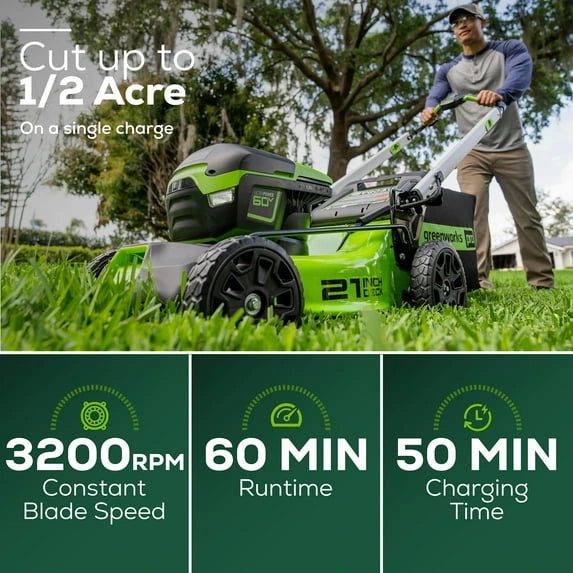 Greenworks 60V 21″ Cordless Brushless Lawn Mower with 5.0Ah Battery & Charger 2531602