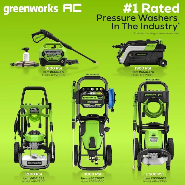 Greenworks 3000-PSI 2.0-GPM Cold Water Electric Pressure washer with 5 Spray Tips