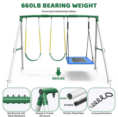 660lbs Heavy Duty Swing Set With 1 Platform Swing, 2 Belt Swings