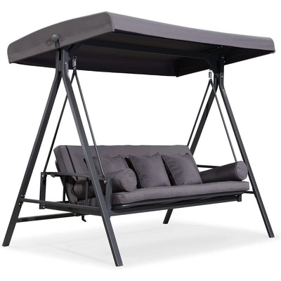 PURPLE LEAF 3-seat Outdoor Patio Porch Swing Adjustable Backrest, Cushions and Pillow Included