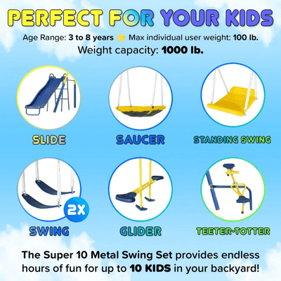 Sportspower Super 10 Metal Swing Set with Lifetime Warranty on Blow Molded Slide