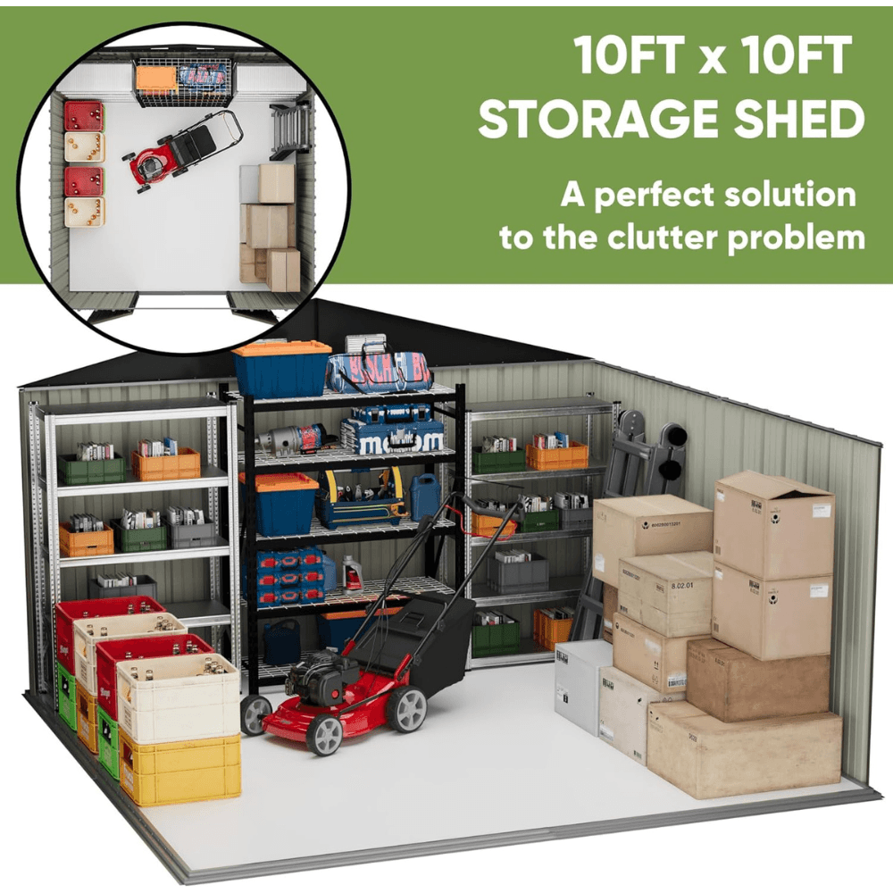 VEIKOUS 10 ft. W x 10 ft. D Outdoor Metal Storage Shed in Gray (100 sq. ft.)