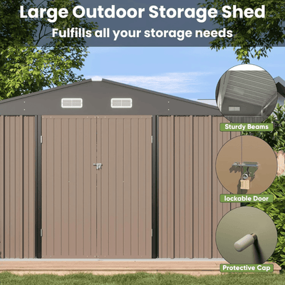 VEIKOUS 10 ft. W x 10 ft. D Outdoor Metal Storage Shed in Gray (100 sq. ft.)