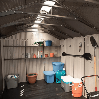 Lifetime 8′ x 17.5′ Outdoor Storage Shed Dual Entry, Tan