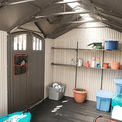 Lifetime 8′ x 17.5′ Outdoor Storage Shed Dual Entry, Tan