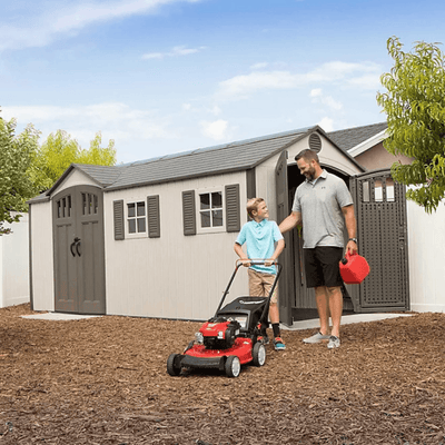 Lifetime 8′ x 17.5′ Outdoor Storage Shed Dual Entry, Tan
