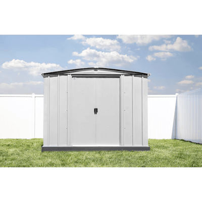 Newport 8 ft. W x 6 ft. D 2-Tone Eggshell and Coffee Galvanized Metal Shed with Sliding Lockable Doors (43 sq. ft.)