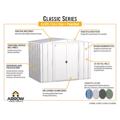 Newport 8 ft. W x 6 ft. D 2-Tone Eggshell and Coffee Galvanized Metal Shed with Sliding Lockable Doors (43 sq. ft.)