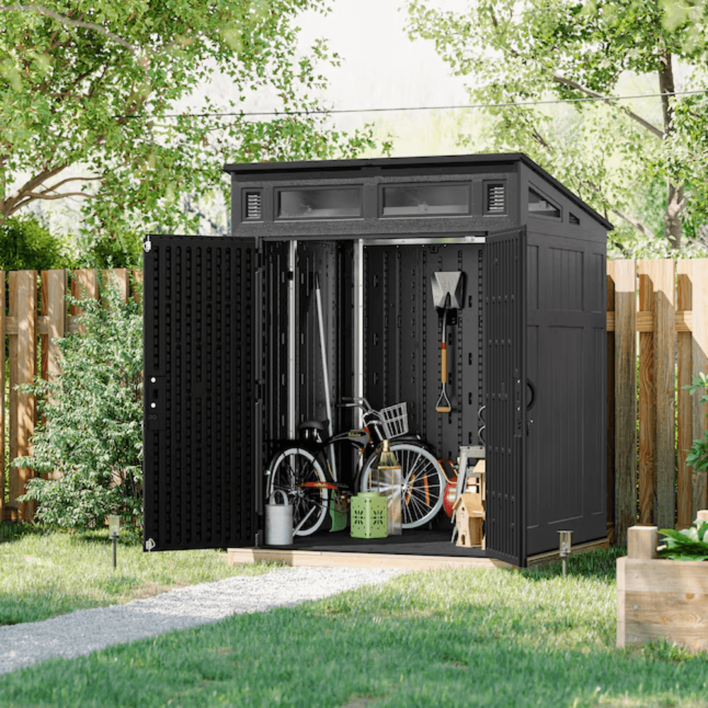 Suncast 6-Feet x 4-Feet Modernist Lean-to Resin Storage Shed (Floor Included) in Gray | BMS6583T