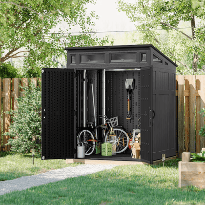 Suncast 6-Feet x 4-Feet Modernist Lean-to Resin Storage Shed (Floor Included) in Gray | BMS6583T